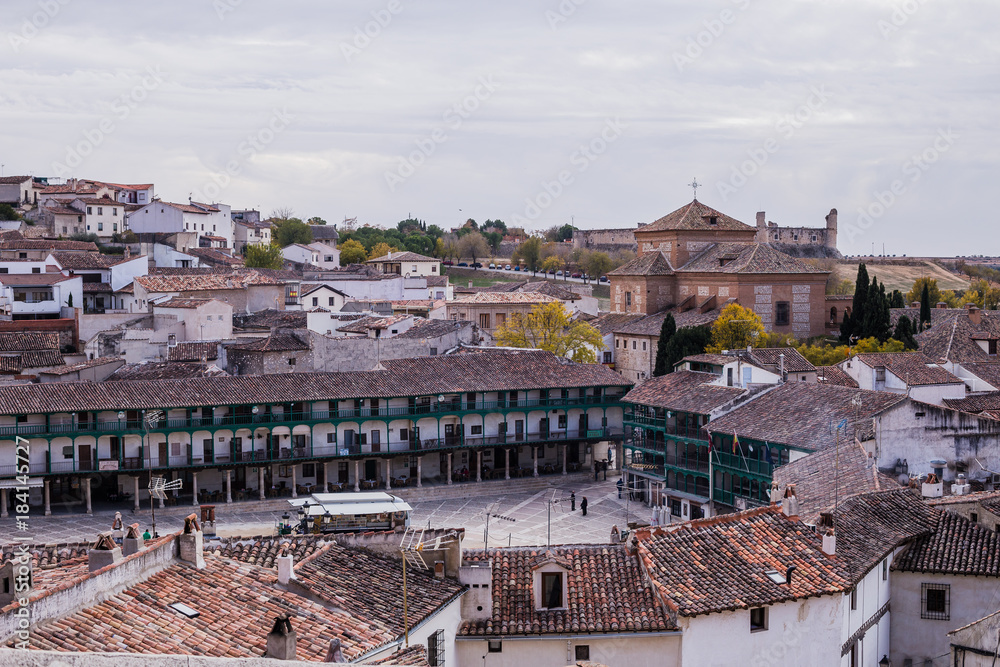 Spanish típica village of chinchon near Madrid capital in the province of Madrid. A Beautiful traditional buildings in this culture must to see travel to tourism 