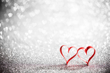 Ribbon hearts and bokeh lights