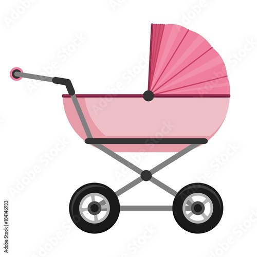 Baby stroller isolated on white background. Children pram, baby carriage vector illustration
