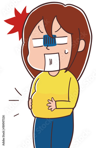 食べ過ぎで太った女性のイラスト