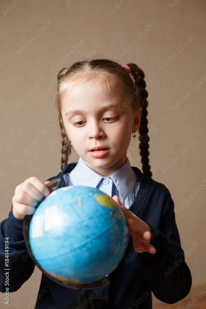 cute child girl look the globe cute child girl look the globe