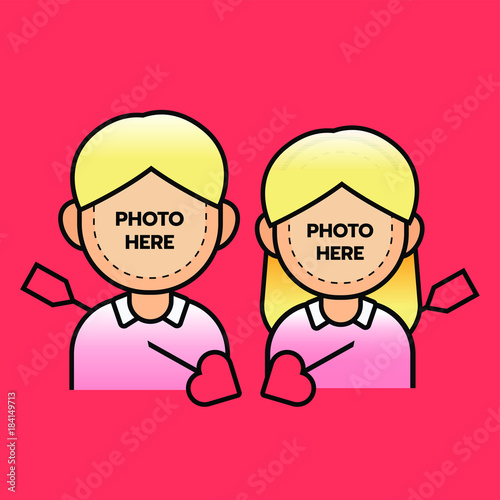 Photobooth couple boy and girl with arrow, happy valentine’s day. Vector illustrator