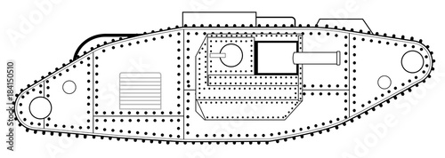 World War One Tank Line Drawing