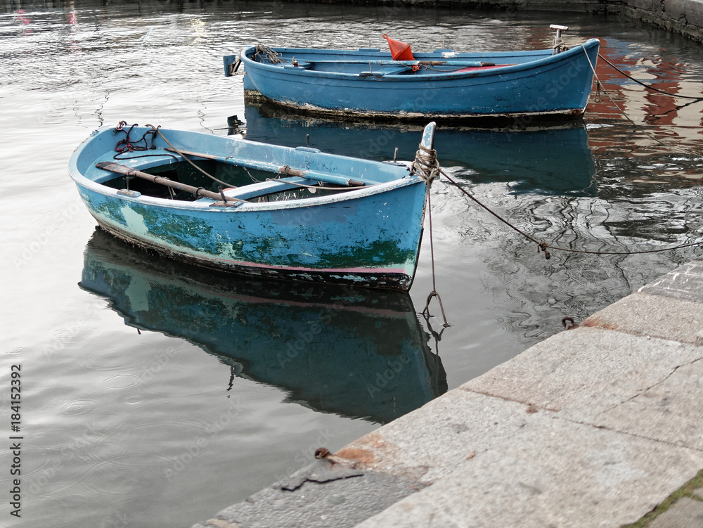 old blue fishing boat