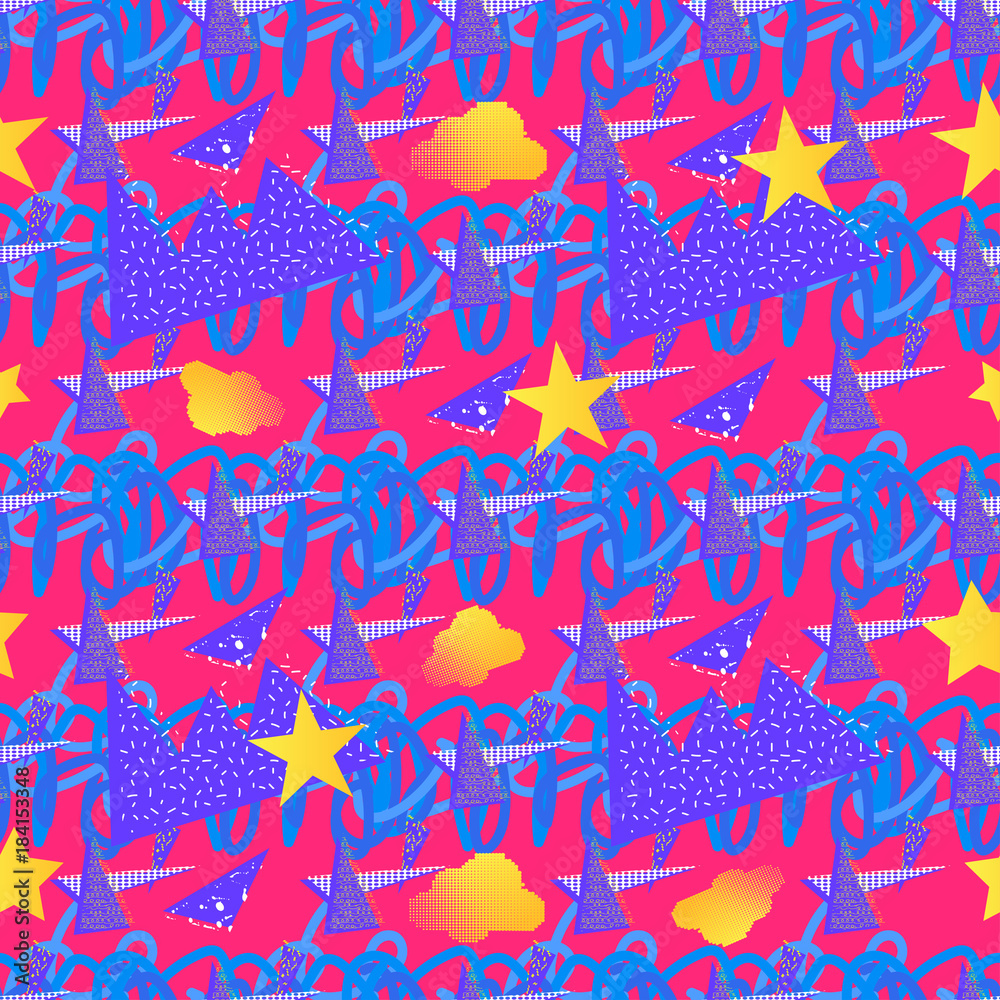 Abstract seamless vector pattern for girls, boys, clothes. Creative background with dots, geometric figures Funny wallpaper for textile and fabric. Fashion style. Colorful bright Abstract seamless vector pattern for girls, boys, clothes. Creative background with dots, geometric figures Funny wallpaper for textile and fabric. Fashion style. Colorful bright