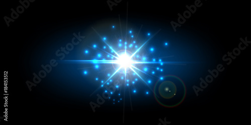 Light of the rays, stars in the dark, background of the abstract blue, vector illustration.