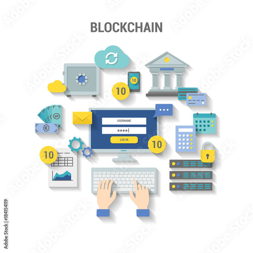 Blockchain concept finance banner with shadow