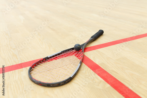 racquetball equipment on the court