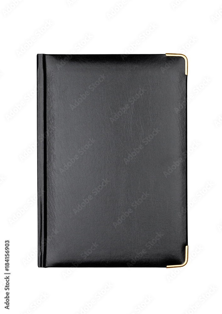 Black leather daily notepad book on white Black leather daily notepad book on white