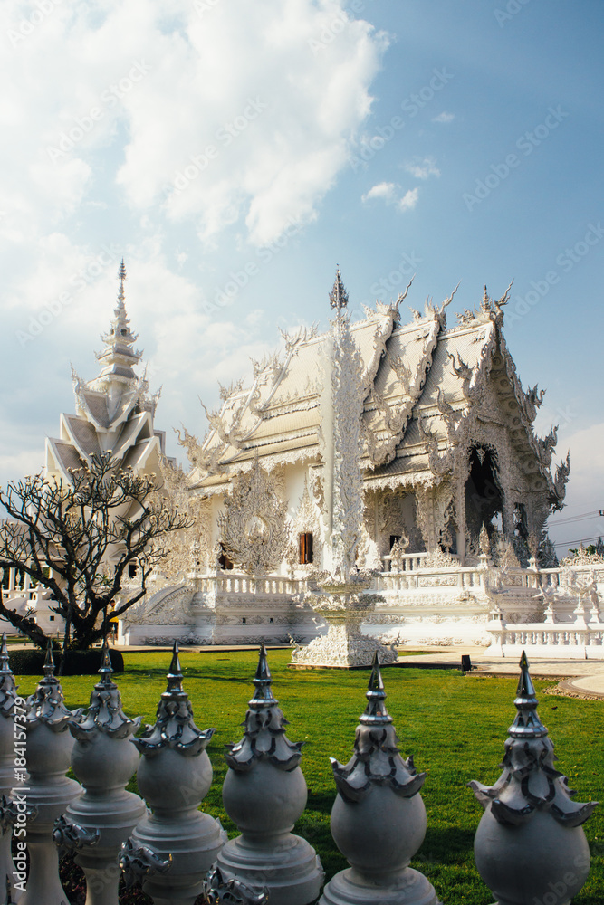 The details of  architecture of Wat Rong Khun (White Temple) - art exhibition in the style of a Buddhist temple in Chiang Rai Province, Thailand