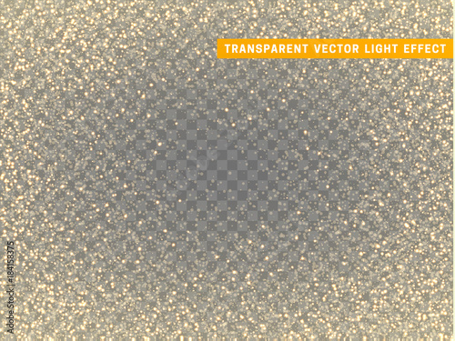 Gold glitter particles on transparent background. Golden glowing lights magic effects. Glow sparkles, vector illustration.