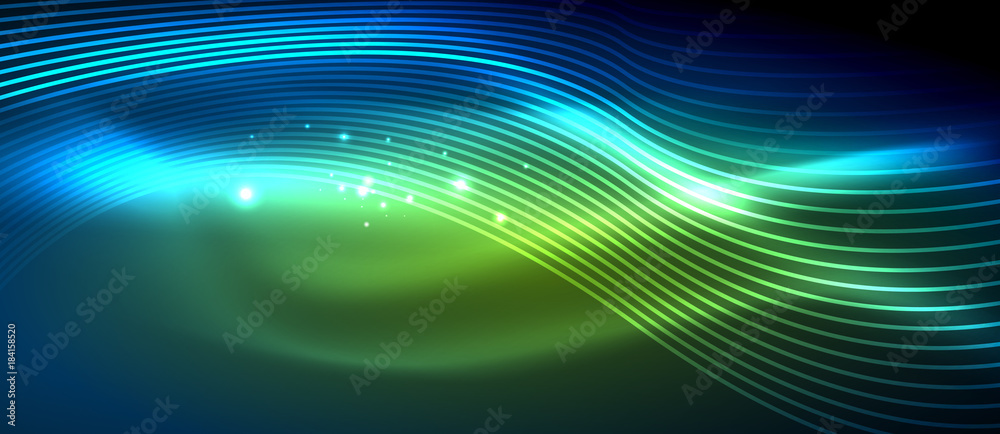Glowing abstract wave on dark, shiny motion Glowing abstract wave on dark, shiny motion