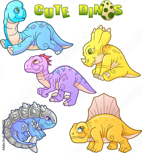 Fototapeta Naklejka Na Ścianę i Meble -  cartoon cute dinosaurs, set of images
