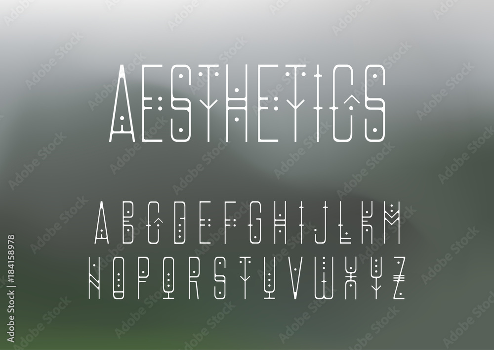 Vector alphabet set. Capital display thin line font in geometric style with points on a blurry background. Hipster theme. Vector alphabet set. Capital display thin line font in geometric style with points on a blurry background. Hipster theme.