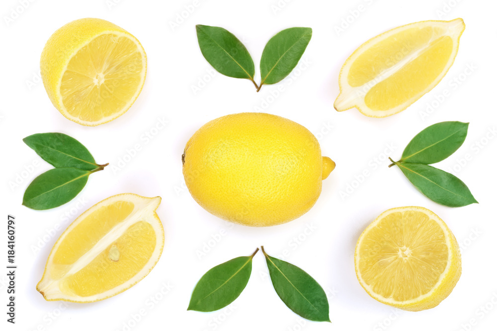 lemon isolated on white background. Flat lay, top view