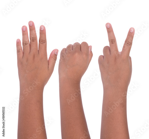 child hand sign isolated on white background