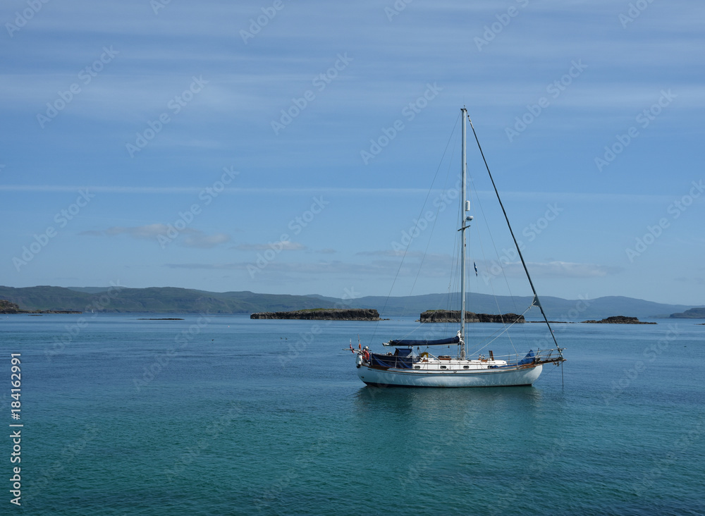 View from boat in sea around Hebrides islands