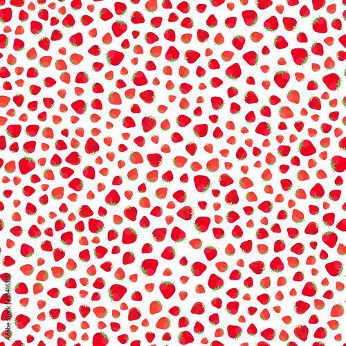 Colorful strawberries. Seamless pattern. Vegan dessert texture. Strawberry picking season. Summer berry template. Colorful fruit ornament. For decoration or printing on fabric.