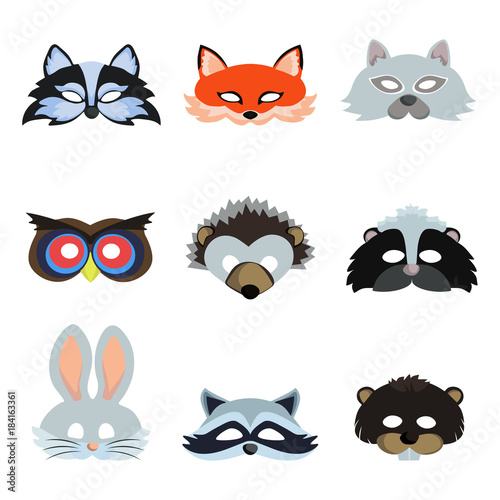 Set of animal masks icons. Vector illustration.