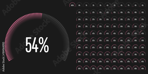 Set of circular sector percentage diagrams from 0 to 100 ready-to-use for web design, user pink