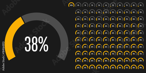 Set of circular sector percentage diagrams from 0 to 100 ready-to-use for web design, user interface (UI) or infographic - indicator with yellow
