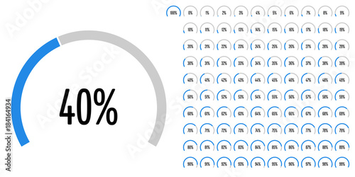 Set of circular sector percentage diagrams from 0 to 100 ready-to-use for web design, user interface (UI) or infographic - indicator with blue