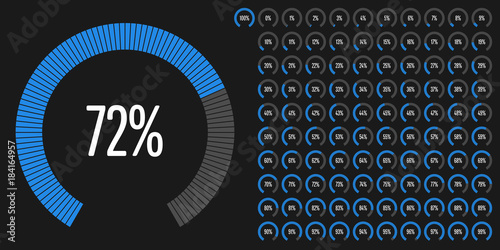 Set of circular sector percentage diagrams from 0 to 100 ready-to-use for web design, user interface (UI) or infographic - indicator with blue