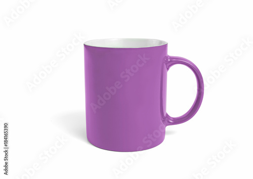 Empty pink mug with copy space on a white background