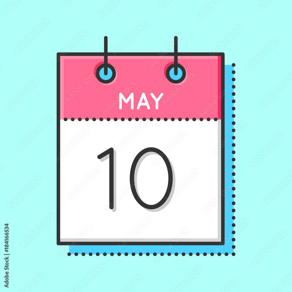 May Calendar Icon. Flat and thin line vector illustration. Spring calendar sheet on light blue background. May 10th. May Calendar Icon. Flat and thin line vector illustration. Spring calendar sheet on light blue background. May 10th.