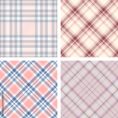 Set of four seamless plaid patterns. 