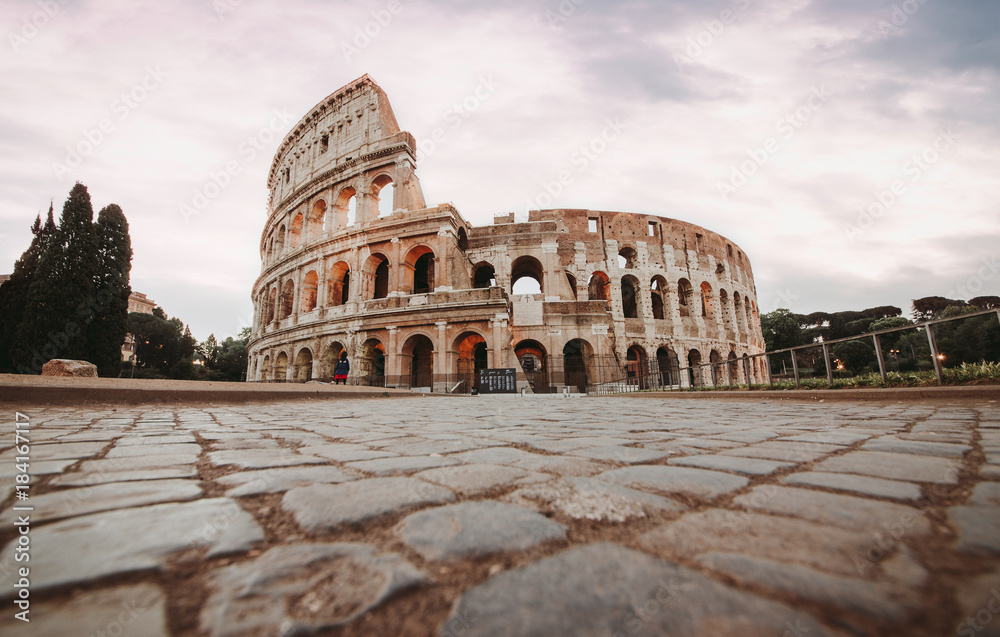 Beautiful colosseum in Rome. Landmark photography about italian monuments