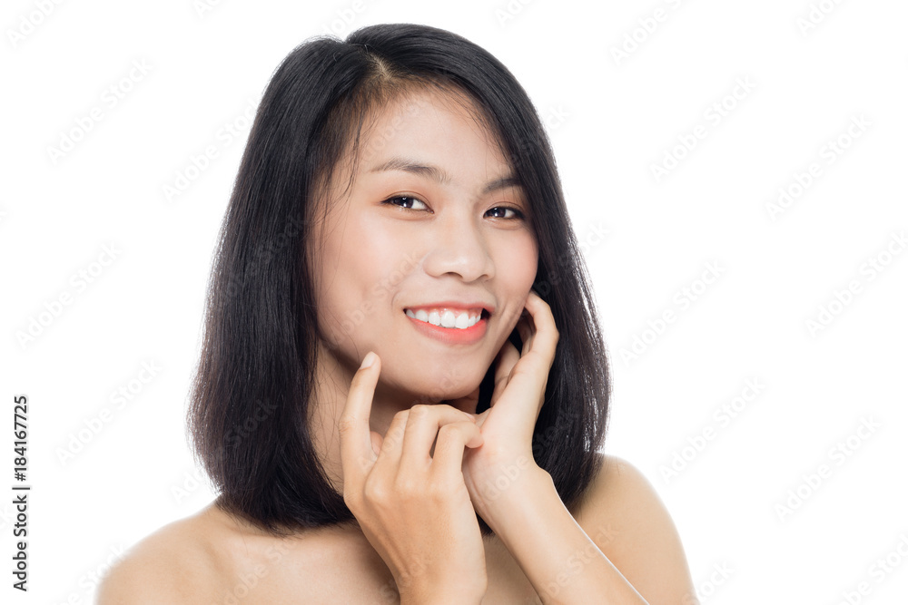 Beautiful woman face close up portrait studio on white background Beautiful woman face close up portrait studio on white background