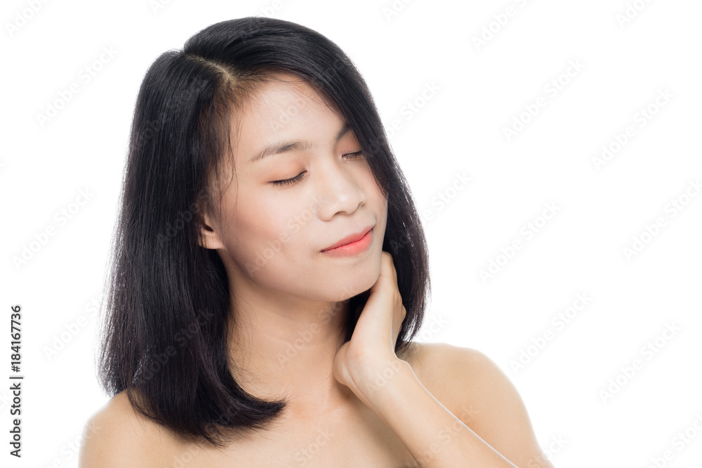 Beautiful woman face close up portrait studio on white background Beautiful woman face close up portrait studio on white background