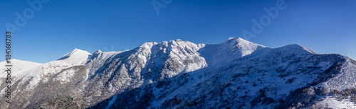Panoramic view of snowy mountains in Galicia  Spain.