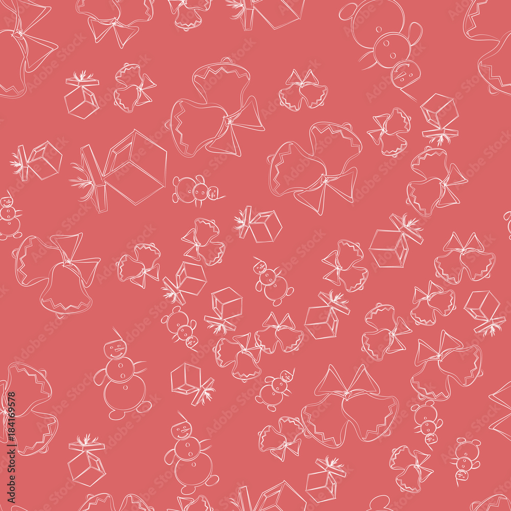 Christmas symbolic doodle, seamless vector pattern on pink background. Christmas symbolic doodle, seamless vector pattern on pink background.