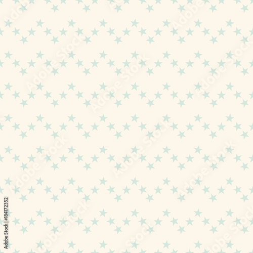 Seamless cute pastel geometrical pattern with little blue stars in zigzag line on beige background. Infinity chevron abstract geometric backdrop. Vector illustration. 