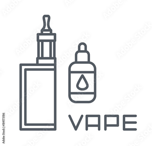 Simple set of vape related vector line icons, electronic cigarette and liquid