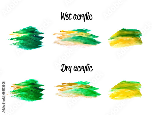 Vector gold and green paint smear stroke set. Abstract red gold glittering textured art illustration. Wet and Dry Acrylic Texture Paint Illustration. Hand drawn brush strokes vector design elements.