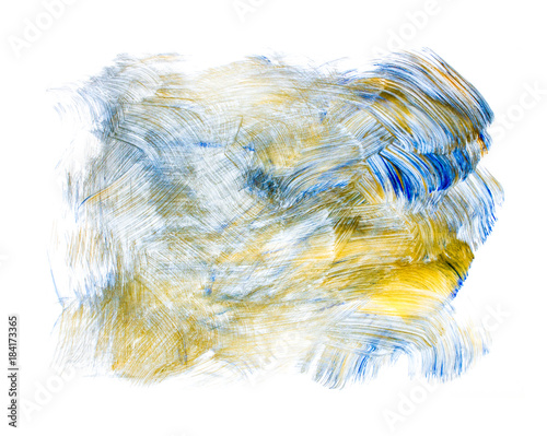 Creative abstract hand drawn acrylic painting on paper with brush strokes. Colorful splashing in the paper. It is wet texture background. Shape for text, creative wallpaper or design art work. Gold.