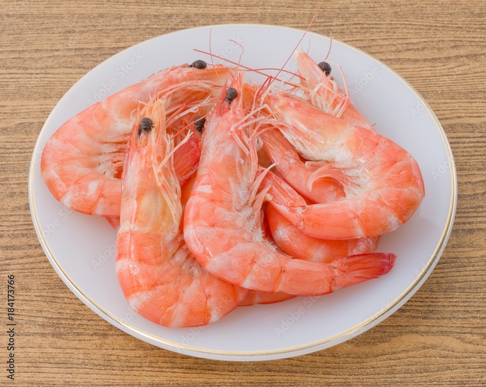 Cooked Prawns or Tiger Shrimps in White Plate Cooked Prawns or Tiger Shrimps in White Plate