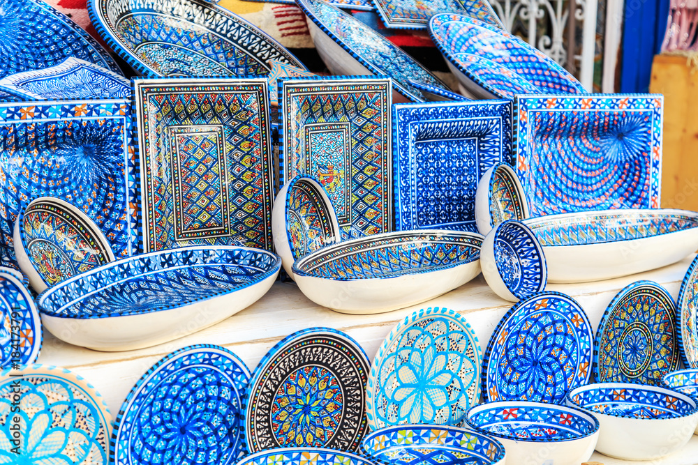Souvenir earthenware in tunisian market. Souvenir earthenware in tunisian market.