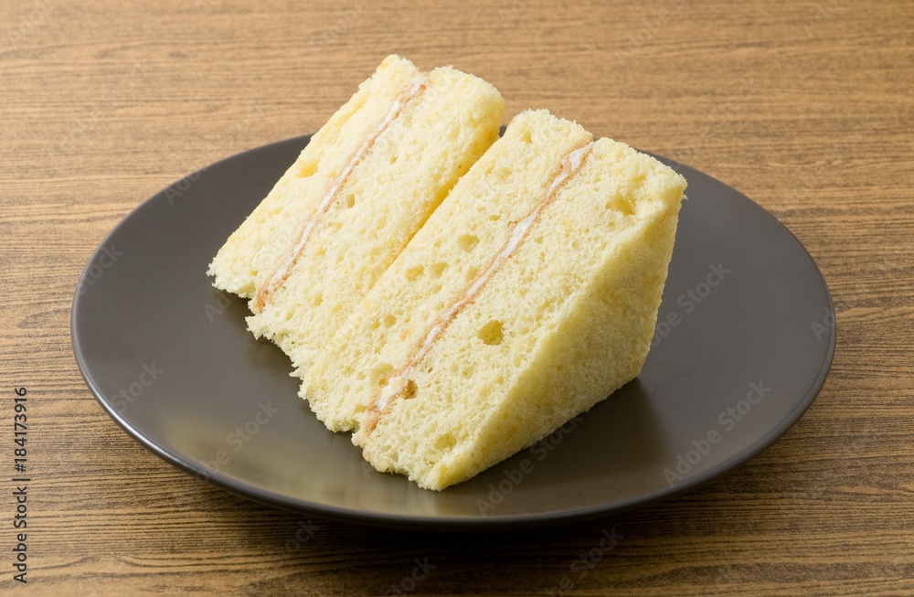 Triangle Vanilla Chiffon Cake on A Dish