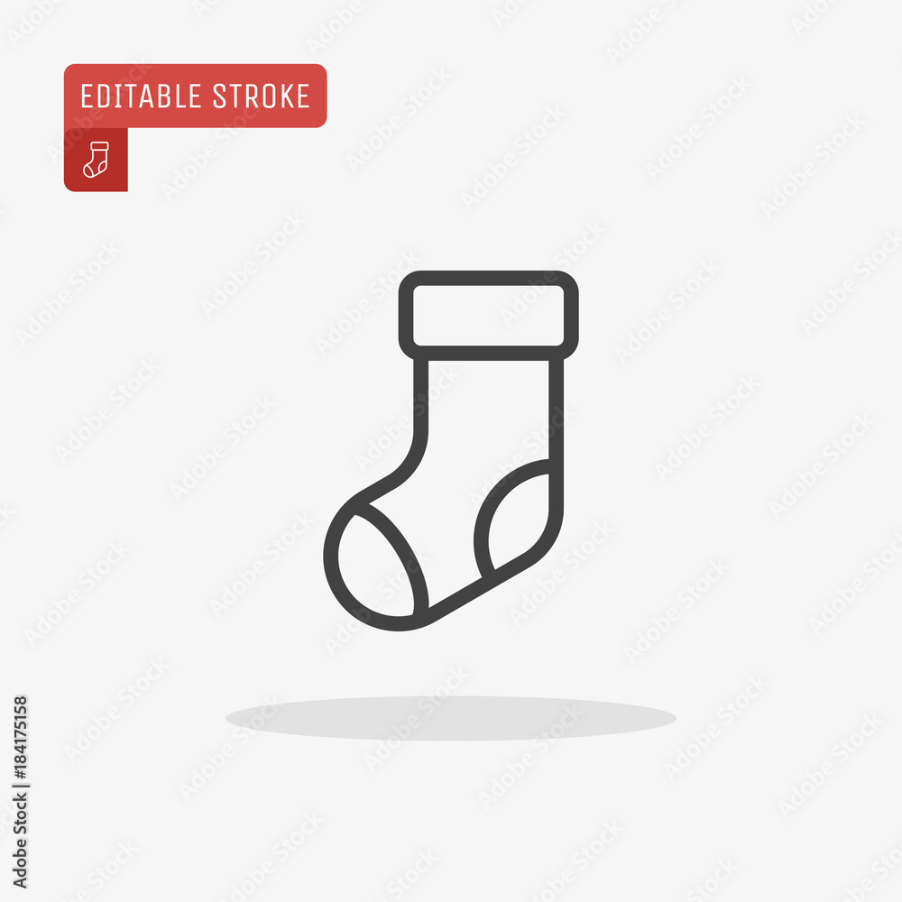 Outline Christmas sock icon isolated on grey background. Symbol of Happy New Year, Xmas holiday celebration, winter. Editable stroke. Outline Christmas sock icon isolated on grey background. Symbol of Happy New Year, Xmas holiday celebration, winter. Editable stroke.