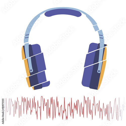 Template for a flyer in a nightclub. Headphones on the background of the sound track.