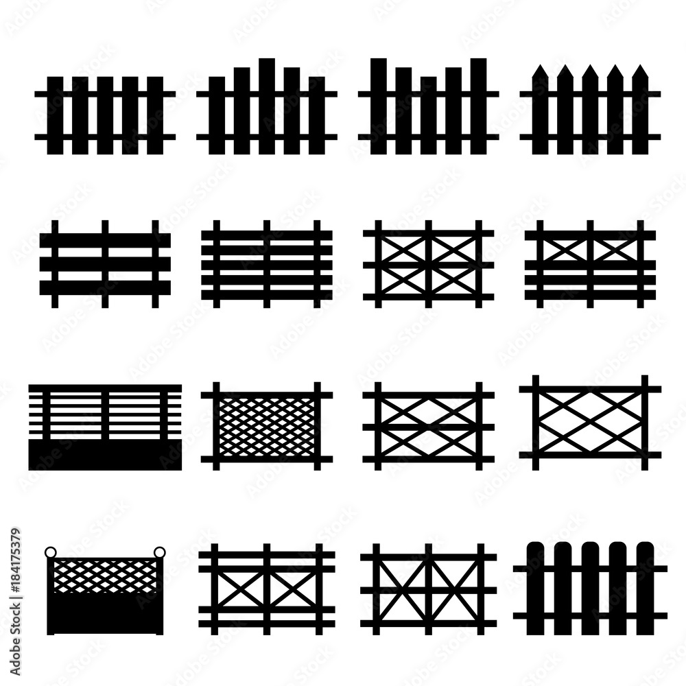 vector of wooden fences icon set isolated on white background