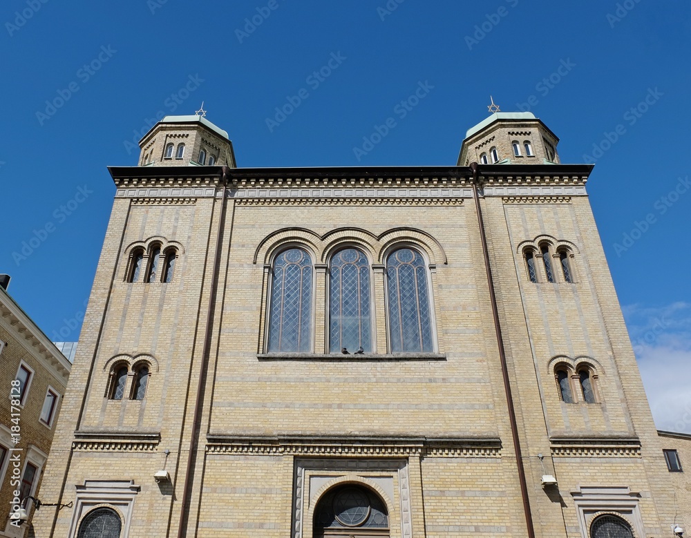 Details of the building of the synagogue in Gothenburg, Sweden.