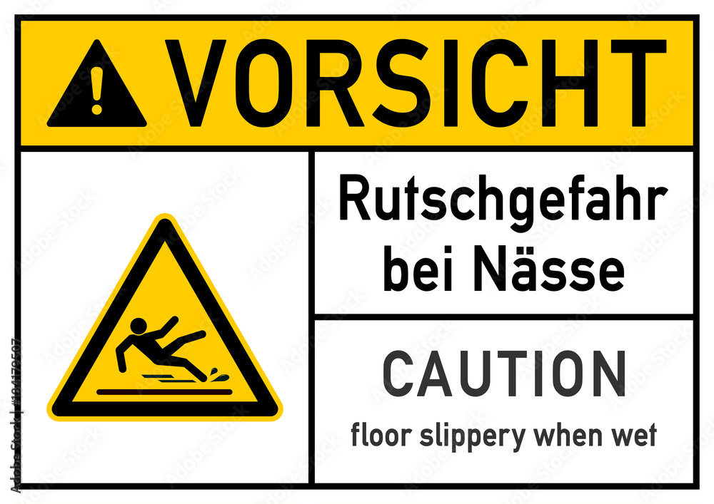 ks256 Kombi-Schild - German / Gefahrenzeichen: Vorsicht - Rutschgefahr bei Nässe - Plakat zweisprachig - english / hazard sign: Caution - floor slippery when wet - bilingual DIN A2 A3 poster g5710 ks256 Kombi-Schild - German / Gefahrenzeichen: Vorsicht - Rutschgefahr bei Nässe - Plakat zweisprachig - english / hazard sign: Caution - floor slippery when wet - bilingual DIN A2 A3 poster g5710