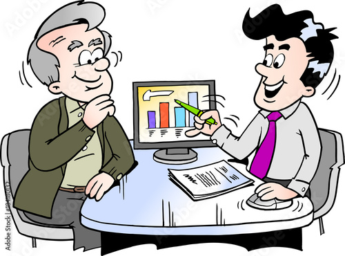 Cartoon Vector illustration of a older man looking at finance