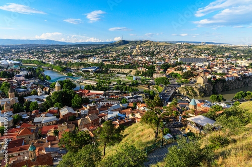 Panoramic view of Tbilisi city from the Narikala Fortress, old town and modern architecture. Tbilisi the capital of Georgia © miklyxa