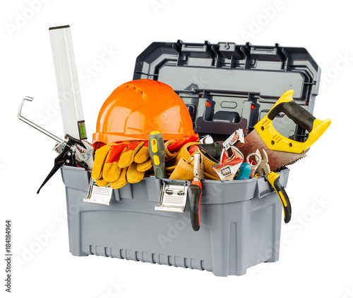 Cuadro en lienzo grey toolbox with orange helmet